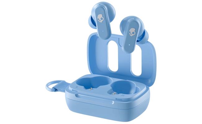 Skullcandy Dime 3 Wireless Earbuds, Bluetooth Headphones, Noise Isolating Fit, Up to 20 Hours Battery, Microphone for iPhone Android, Easy Carry with Integrated Lanyard - Preppy Blue